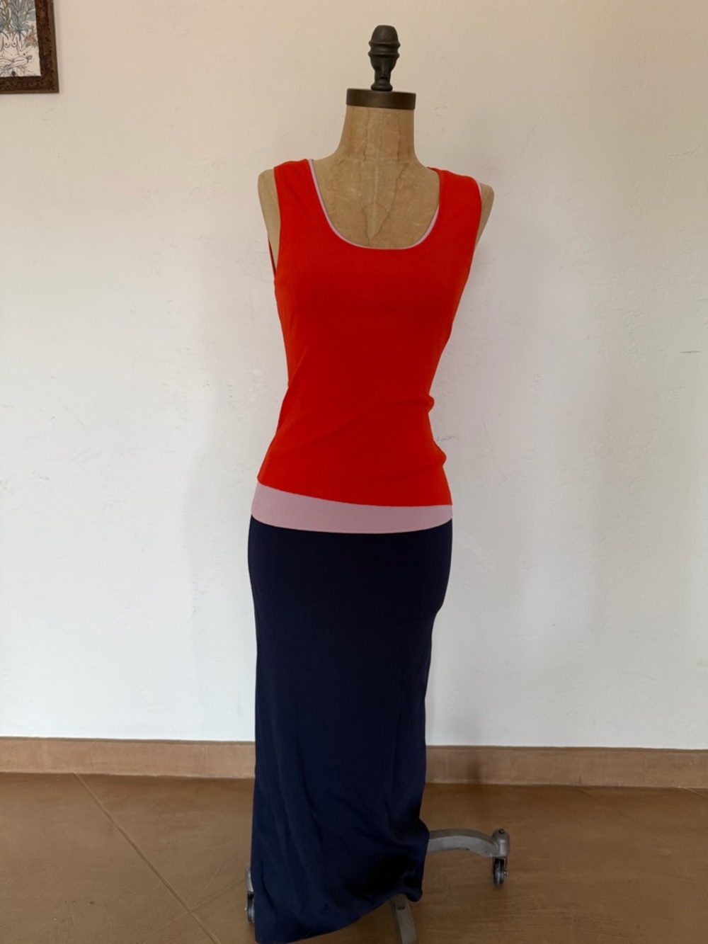 STAUD Hermosa Dress Colorblock Maxi  Red, Pink & Navy